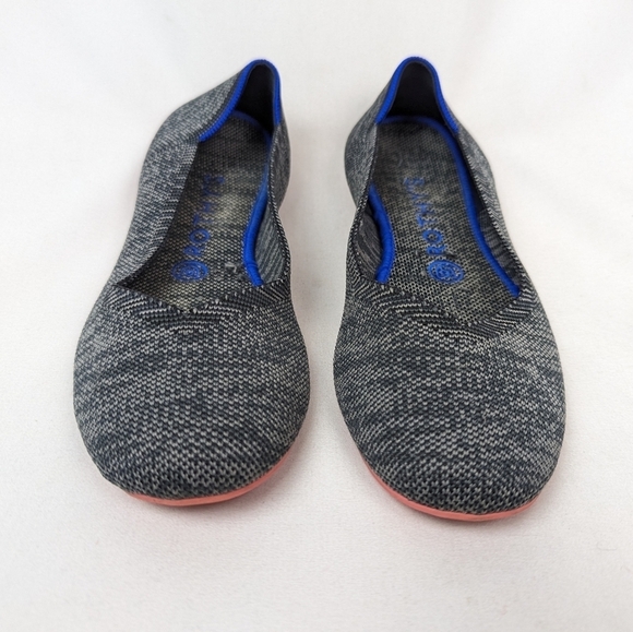 Rothys 8.5 Birdseye Charcoal Gray Round Toe Flats Halo Pink Sole Washable Comfy - Picture 3 of 10